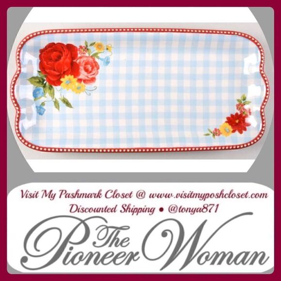 🦋 New Pioneer Woman Sweet Rose Gingham Serving Tray, Qty 1, Rectangler - Picture 1 of 5